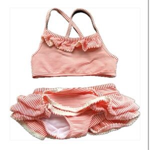 Mini Boden Pink Striped Ruffle Skirt Bikini